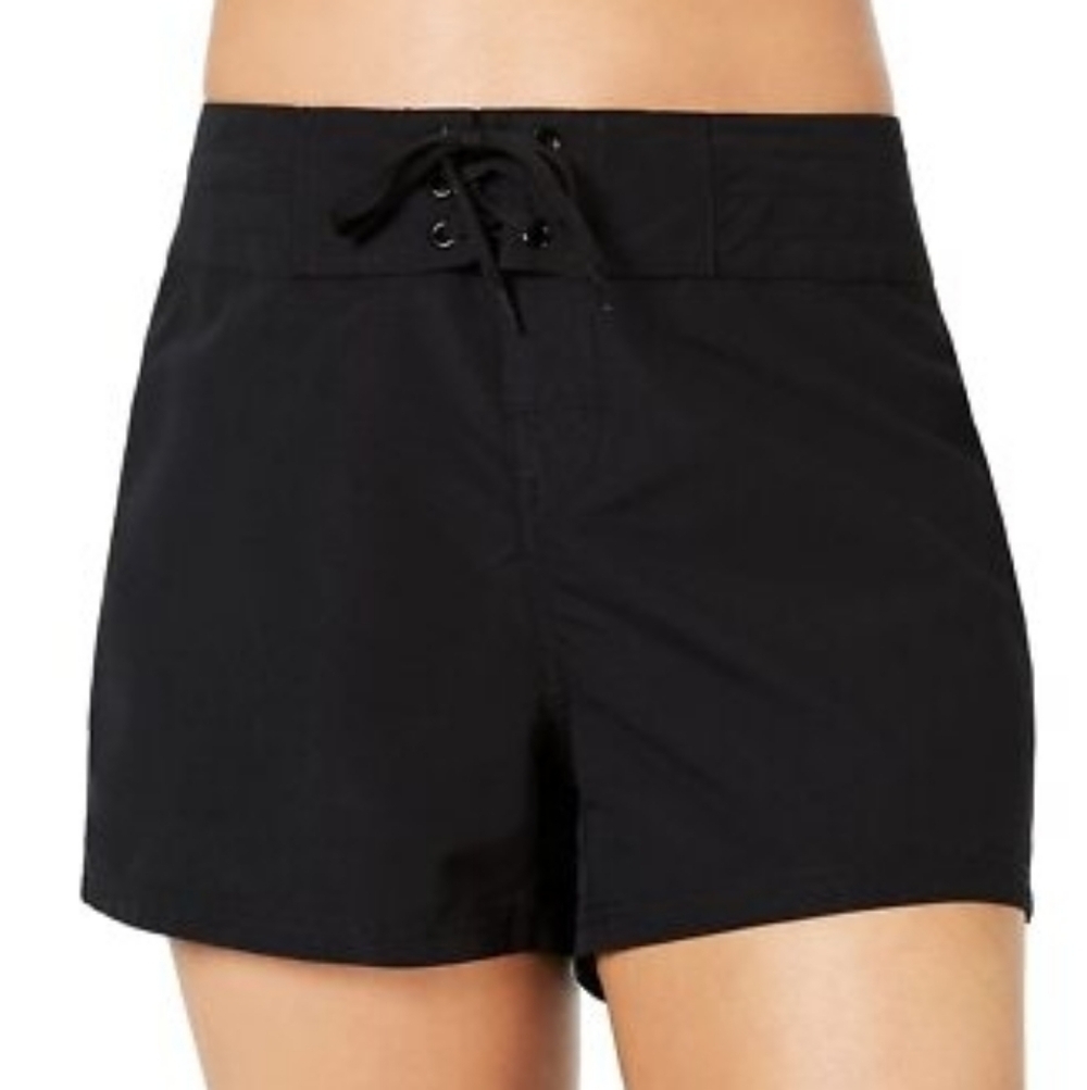 Island Escape Women’s Plus Size 18W Black Swim Board Shorts Lace Up Front #A23